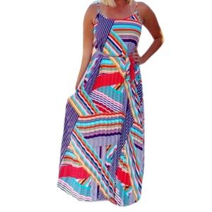 Skies Are Blue Sleeveless Pleated  Floor Length Maxi Style Dress W/Tie Belt
